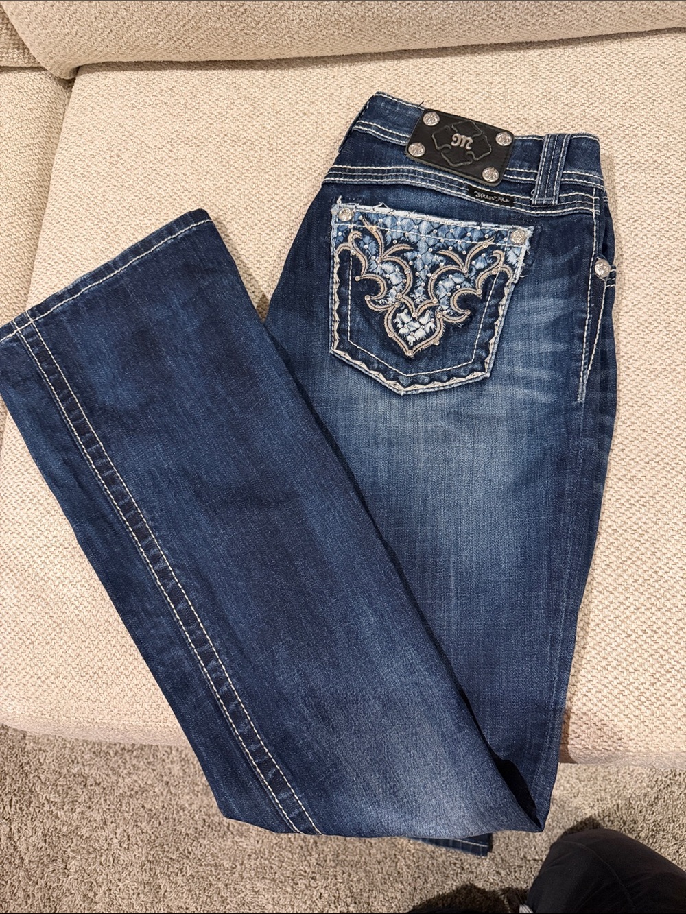 Miss Me Blue Embroidered Pocket Bootcut Jeans - Picture 3 of 6